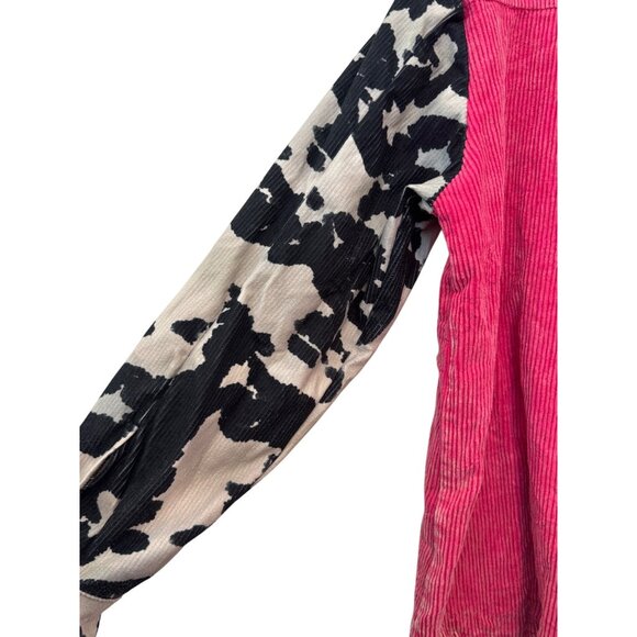 Sterling Kreek Corduroy Button-Up Shirt Women’s M Pink & Cow Print Detail - Picture 8 of 8